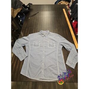 Bke Men's Blue Athletic Fit Striped Long Sleeve Shirt Urban Outfitter Size Xl